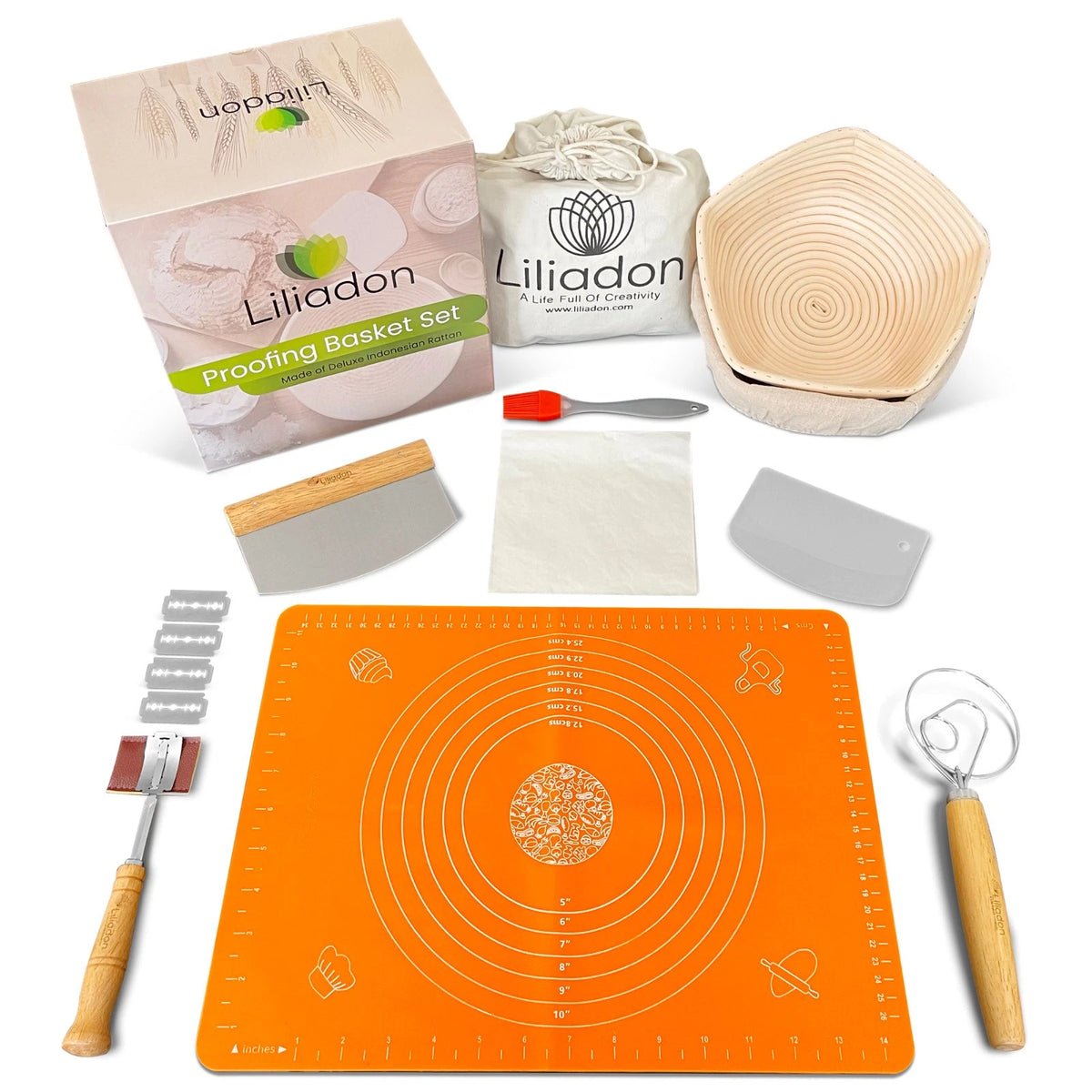 🎁 Banneton Set for Bread & Sourdough – 2 Proofing Star Baskets with Tools-Gift