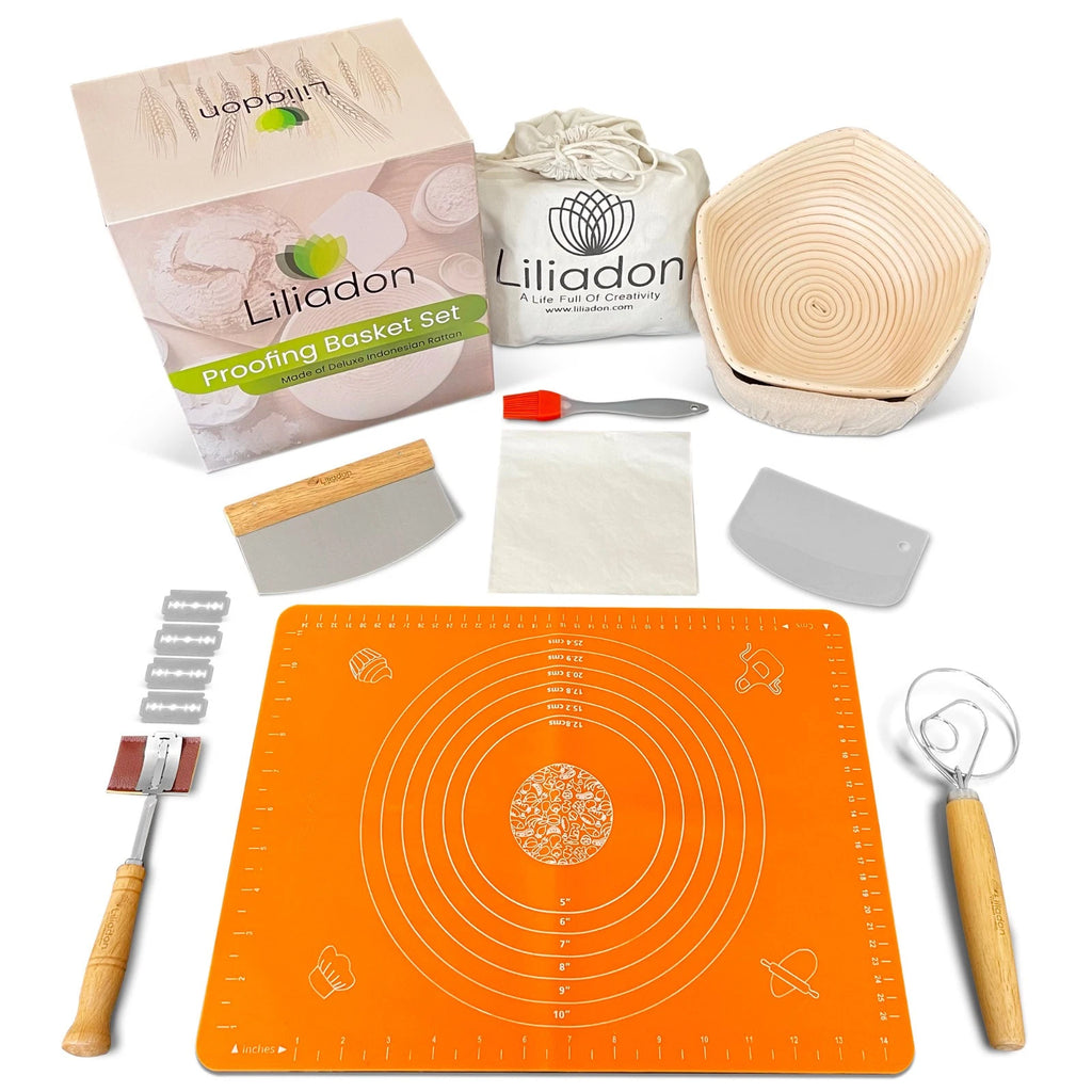 🎁 Banneton Set for Bread & Sourdough – 2 Proofing Star Baskets with Tools-Gift