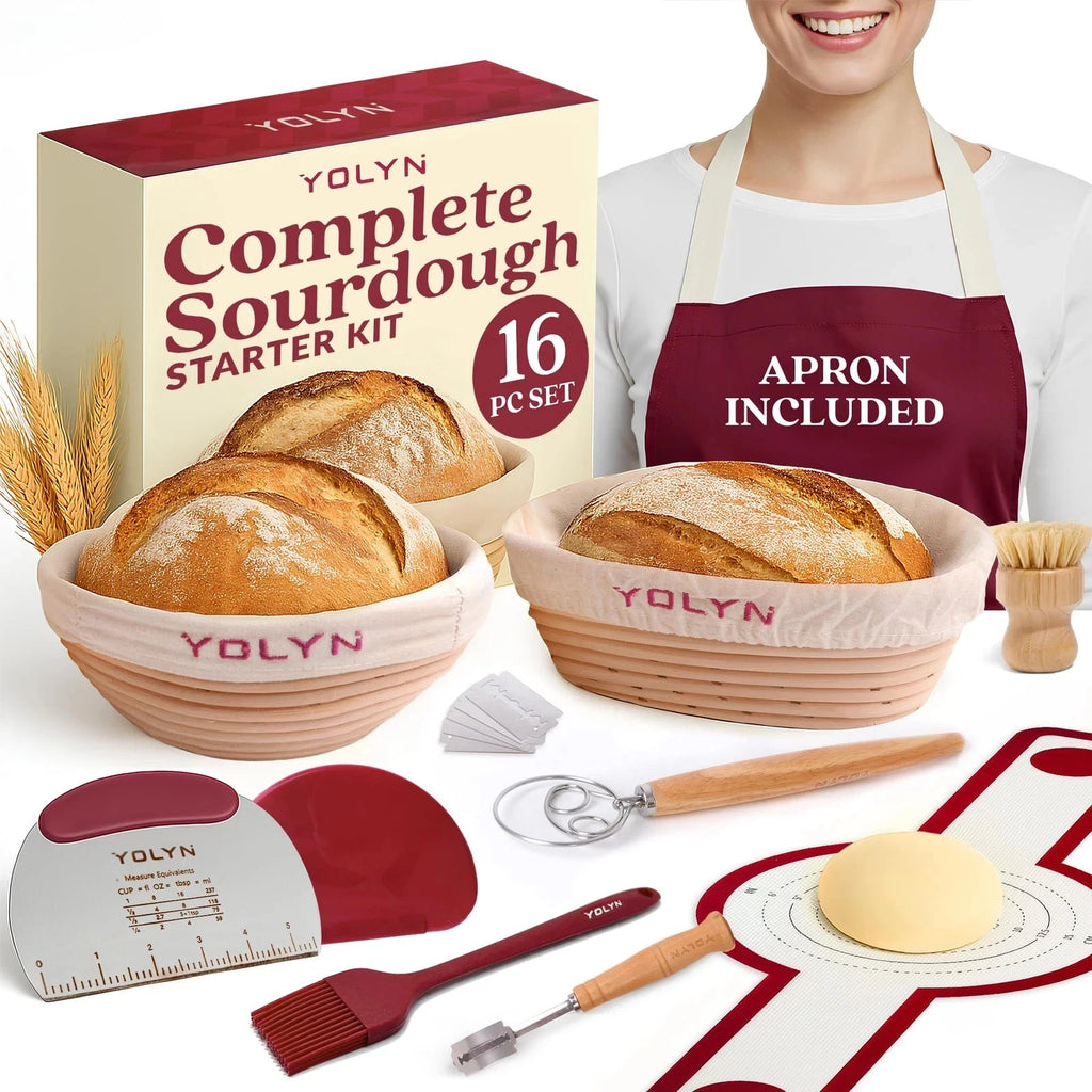 Bread Baking Supplies with 2 Banneton Proofing Basket Sizes