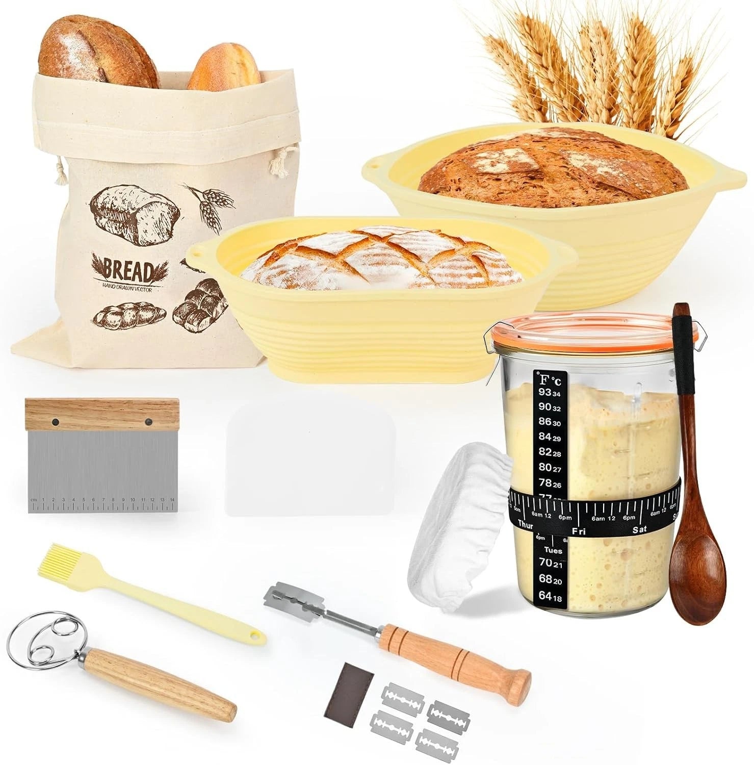 Bread Baking Kit Complete Supplies Set with Proofing Baskets and